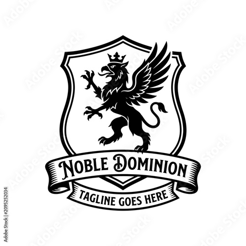 Εκτύπωση καμβά Heraldic griffin shield noble dominion logo.