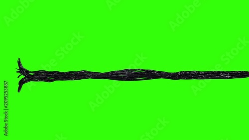 Abstract dark fibrous structure moving on a bright green background.