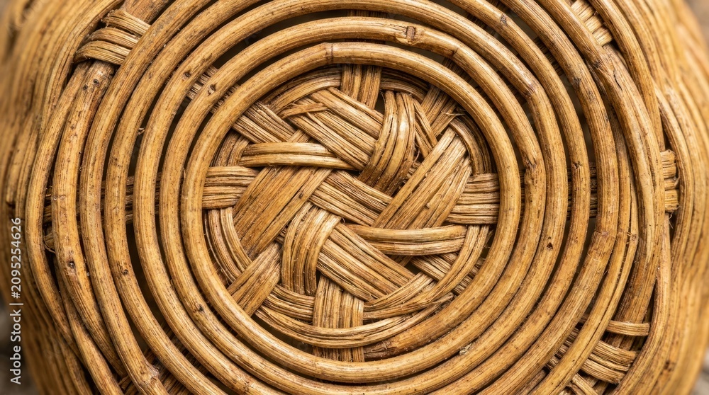 Fototapeta premium Close up view of woven rattan basket bottom texture design