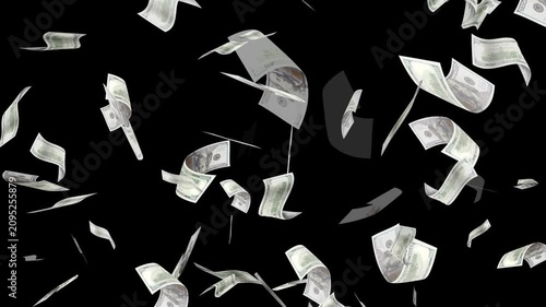 Money Falling - Dollar bills falling down from the sky.Money falling dollar banknotes on a transparent background.US dollar banknotes flying in super slow motion against black background.