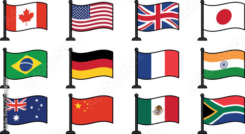 World flags vector set featuring nations canada usa united kingdom japan brazil germany france india australia china mexico and south africa