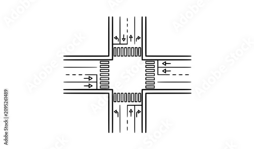 Crossroad intersection line icon vector representing overhead map junction decision making traffic control and city infrastructure planning