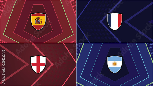 Cuadro en lienzo Football Semifinal Team Shield Badges France Spain England Argentina on Dark Neo