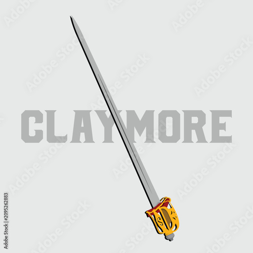 Quadro su tela Historical Scottish Basket-Hilted Claymore Sword Vector Illustration with Ornate