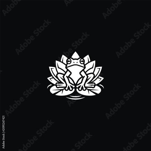 Geometric frog sitting on lotus flower lily pad