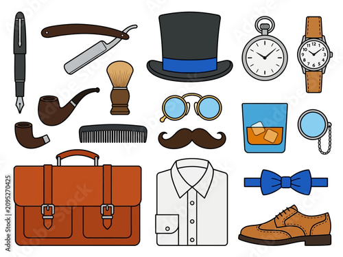 Foto Vintage Gentleman Accessories and Men's Fashion Icon Set