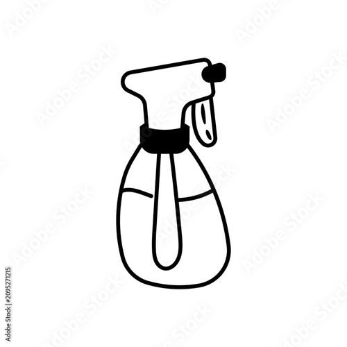 Black and white line icon of a plastic water spray bottle or trigger sprayer tool used for misting plants and flowers