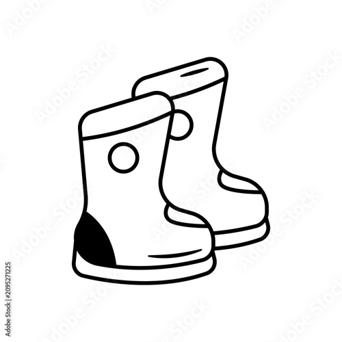 Minimalist outline graphic of a pair of waterproof rubber rain boots or wellingtons, perfect for muddy garden work