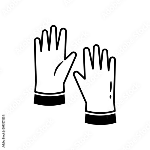 Line art illustration of a pair of protective gardening or leather work gloves with dark cuffs, isolated on a white background