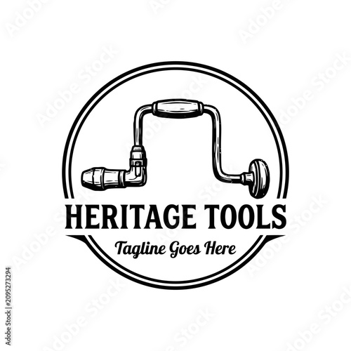 Vintage hand brace drill logo within a circular frame.