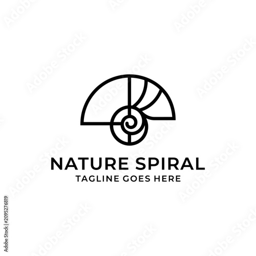 Geometric nautilus shell spiral logo for biology.