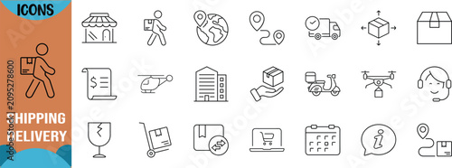 Delivery tracking e-commerce vector icons. package icon set, truck icon set, pin icon set