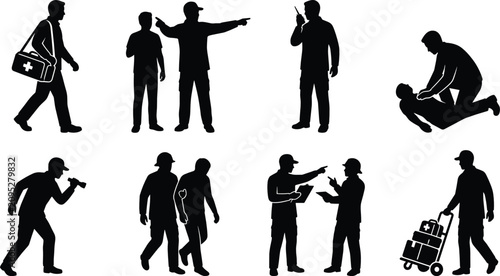 Фотография Emergency Response Personnel Silhouette Vector Set with Paramedic Rescue First A