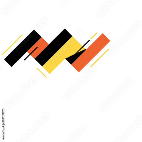 Abstract geometric shapes in black, orange, and yellow