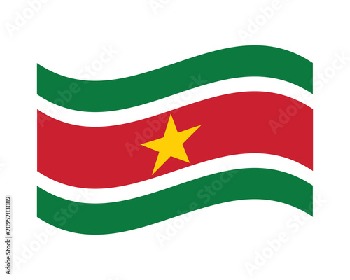 Suriname flag illustration. Waving national banner of Suriname. Official country symbol vector design.