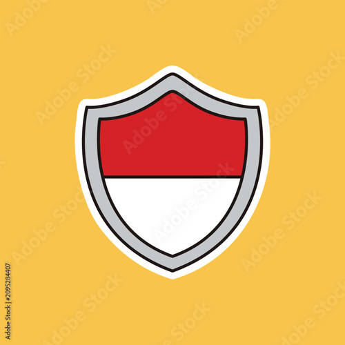 Indonesian Flag Shield Emblem Cartoon Sticker Vector Icon