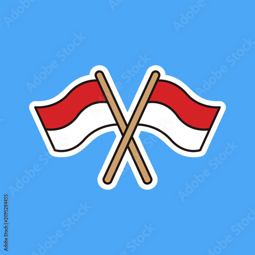 Crossed Indonesian Flags Cartoon Sticker Vector Icon