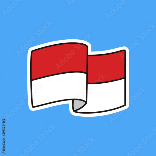 Waving Indonesian Flag Cloth Cartoon Sticker Vector Icon