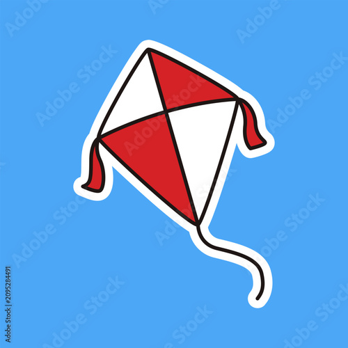 Red and White Indonesian Flag Kite Cartoon Sticker Vector