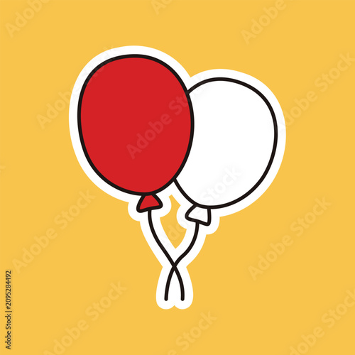 Red and White Balloons Indonesian Celebration Sticker Vector