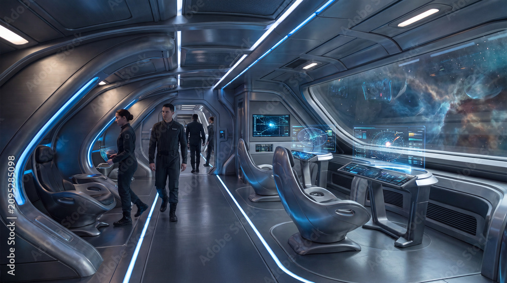 Obraz premium Futuristic Spaceship Interior | Ultra-Modern Sci-Fi Spacecraft Cabin