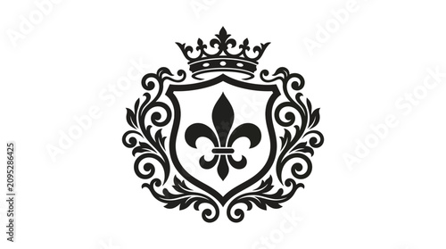Bild auf Leinwand Large fleur-de-lis heraldic shield with crown ornament.