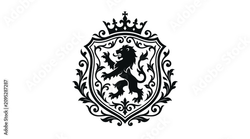 Fotografía Royal lion rampant crest with crown and wreath.