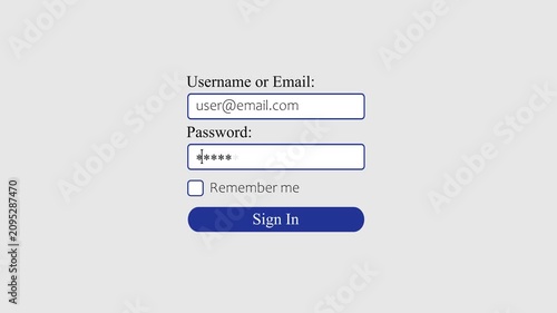 Animated Login Screen Username and Password Entry UI. Login User Interface. Typing an username and password page