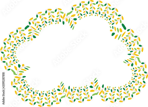 Leaves branch plant arranger surrounded frame border cloud circle shape