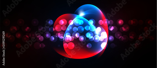Foto Bright circles overlap, creating vibrant blue, red glow