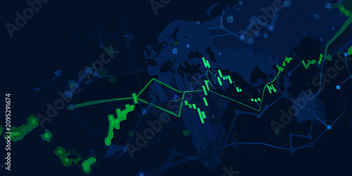 financial line charts with glowing blue and green lines on dark background data visualization market trends investment analysis economic indicators