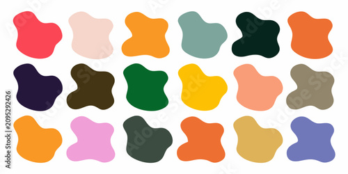 Tableau sur toile organic blob shapes in vibrant flat colors on white background colorful abstract