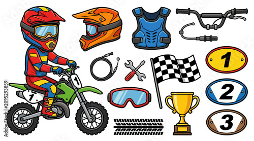 Fotografía Professional vector illustration featuring a young motocross rider on a dirt bik