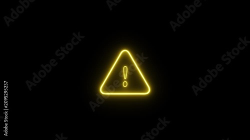 Yellow Animated Neon Warning Sign, Alert, Risk and Safety.