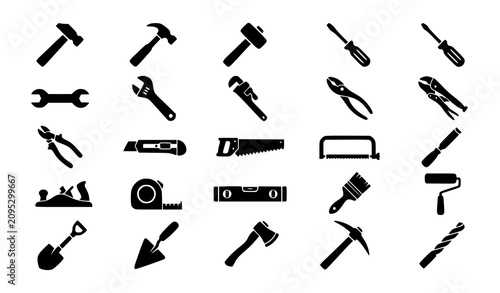 Canvastavla Labor Day various hand tools silhouette icon set vector collection for construct