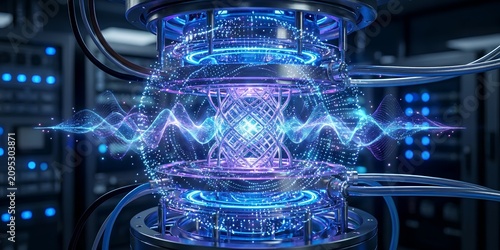 Futuristic Quantum Computing Processor with Glowing Digital Data and Advanced Technology
