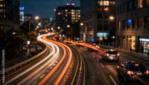 City Highway Night Traffic Light Trails
