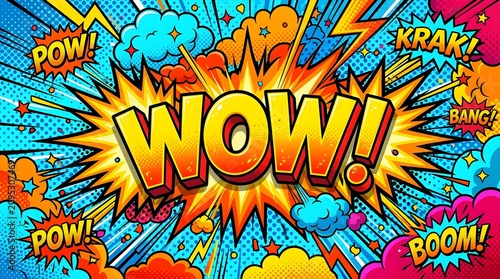 Colorful comic book wow explosion