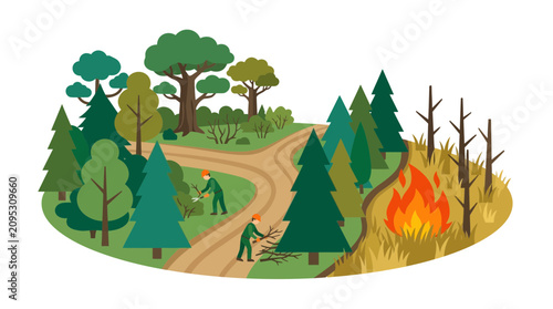 Fotografía Forest Fire Prevention by Firefighters Clearing Ground and Creating Firebreak