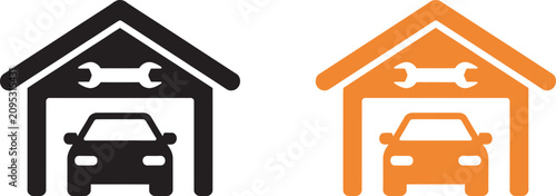 Bilde på lerret Garage car glyph flat vector icon, isolated graphic design element for auto repair, vehicle storage, parking garages, automotive businesses, navigation, and transportation branding