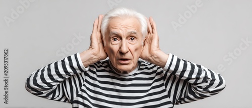 Elderly man showing surprise and disbelief emotions.