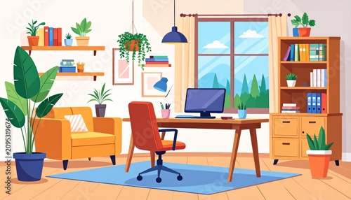 a modern home office with a desk and chair.