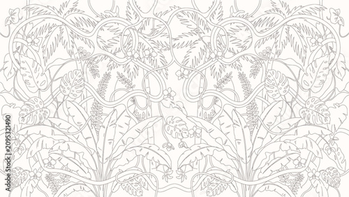 Фотография Tropical leaf pattern line art illustration foliage floral botanical greenery