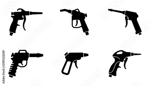 Quadro su tela Air Duster Gun Icons Set, Pneumatic Tool Silhouettes, Industrial Cleaning Equipm