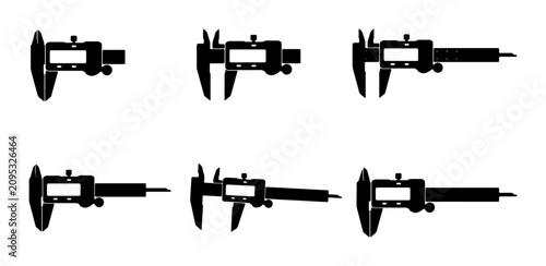 Fotografija Digital Caliper Icons Set, Precision Measurement Tools, Engineering and Technica