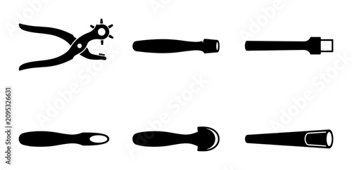 Bild auf Leinwand Leatherworking Tools Set, Punch, Awl, Rotary Cutter, Crafting Supplies, Black Ic