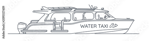 Photos Minimalist Line Art Vector Illustration of a Modern Water Taxi Boat