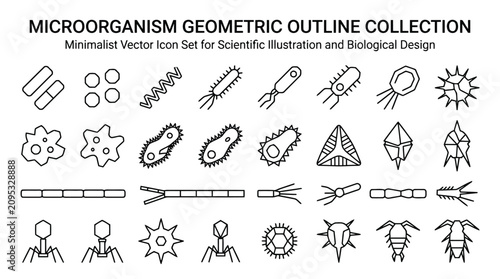 Bild auf Leinwand Microorganism Outline Collection Bacteria Protozoa Algae Icon Art