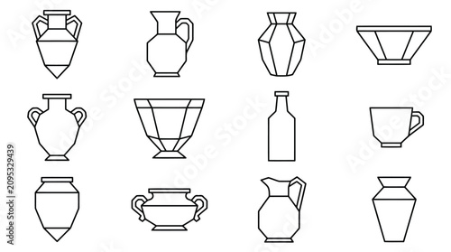 Photos Ancient Pottery Vessel Outline Collection Classical Line Art
