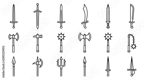 Konstfotografi Medieval Fantasy Weapon Outline Collection Sword Axe Icon Art